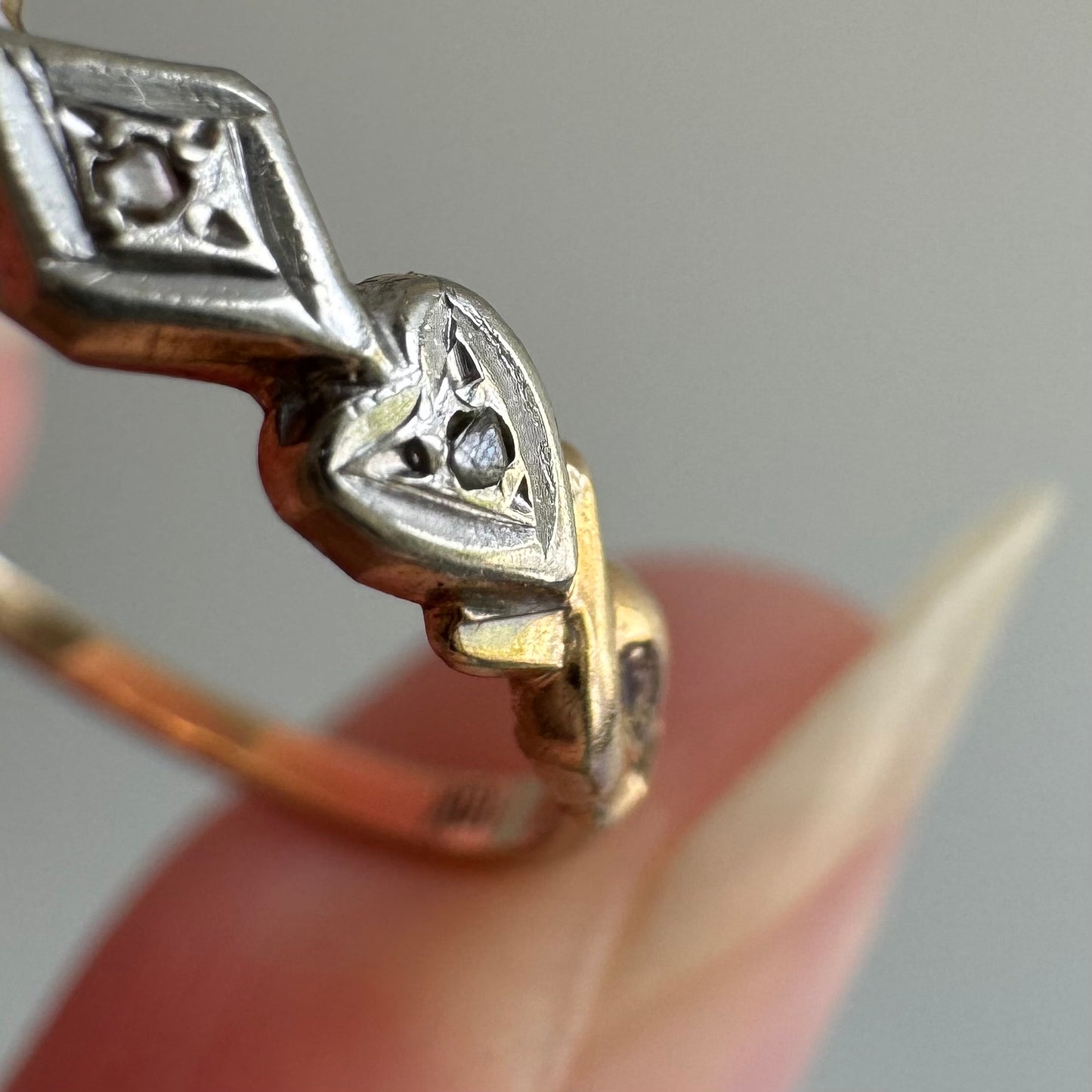 V I N T A G E // blooming hearts / 10k and rose cut diamond art nouveau band / size 6.75