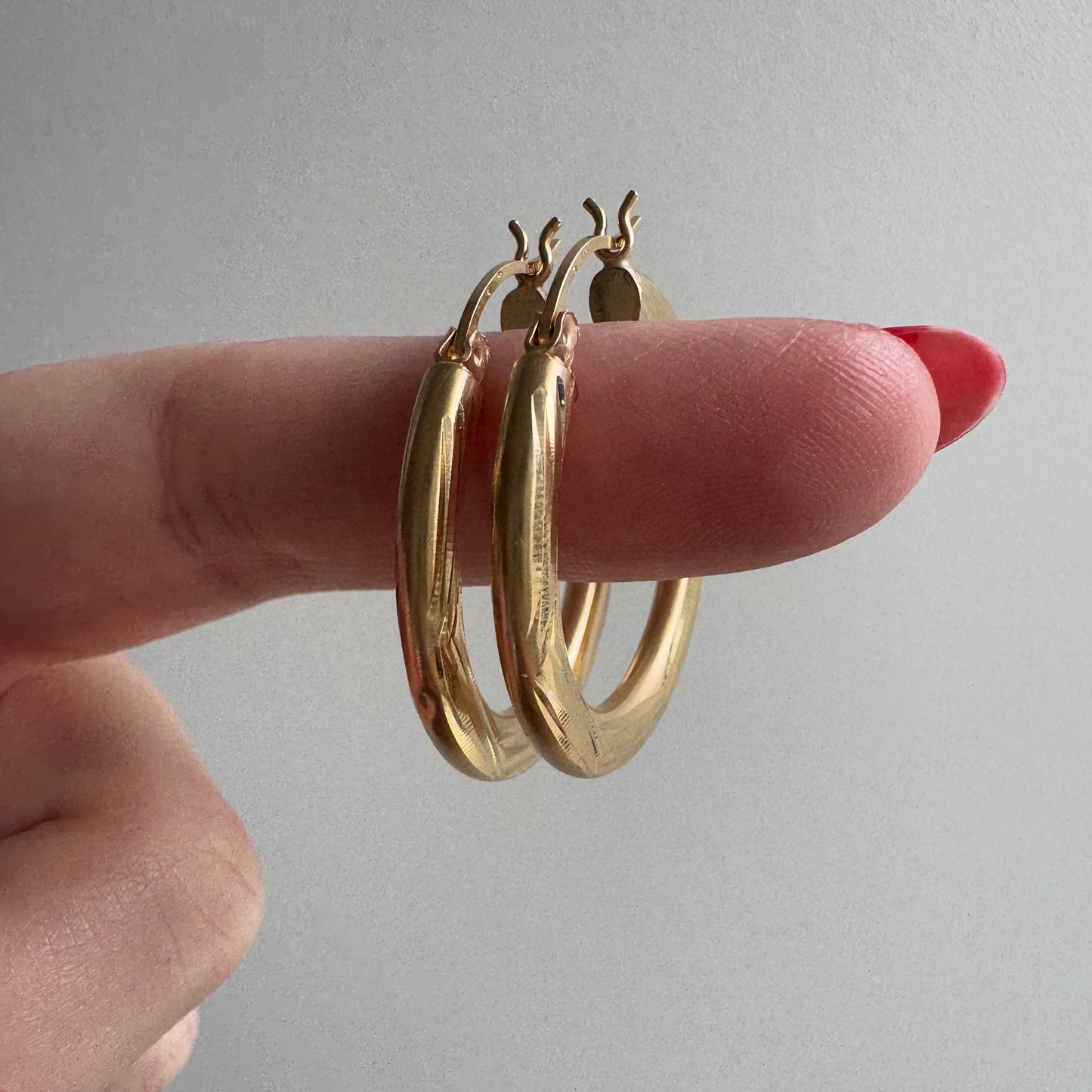 P R E - L O V E D // everyday circles / 14k yellow gold etched hoops / over 1"