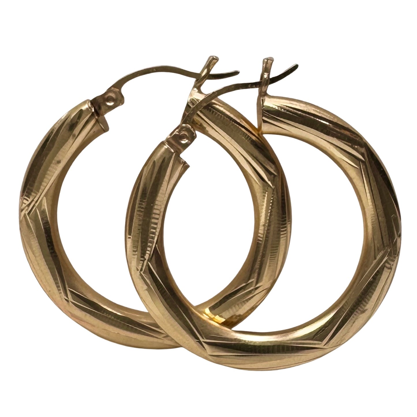 P R E - L O V E D // everyday circles / 14k yellow gold etched hoops / over 1"