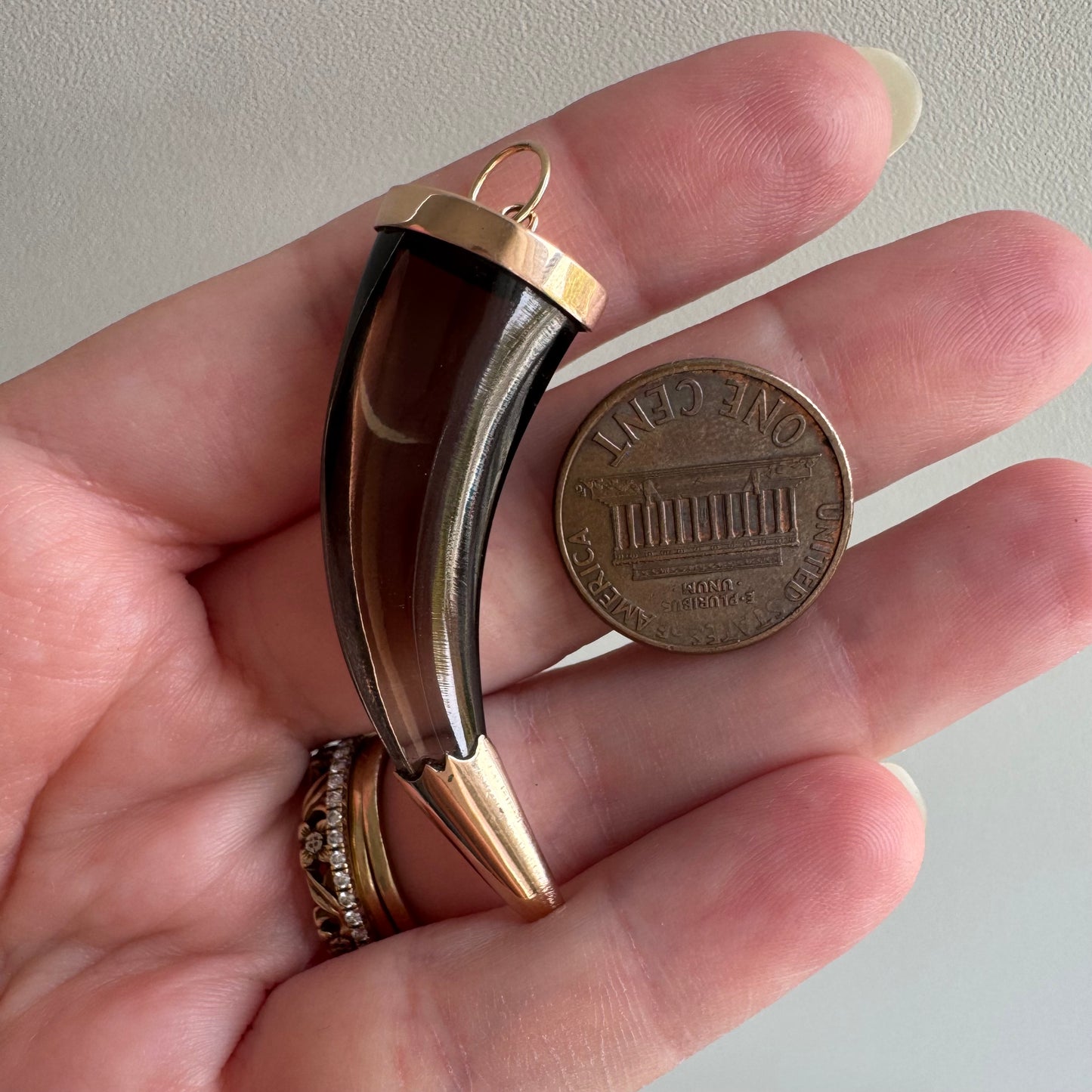 reimagined A N T I Q U E // like a horn / 14k and smoky quartz tusk / a pendant