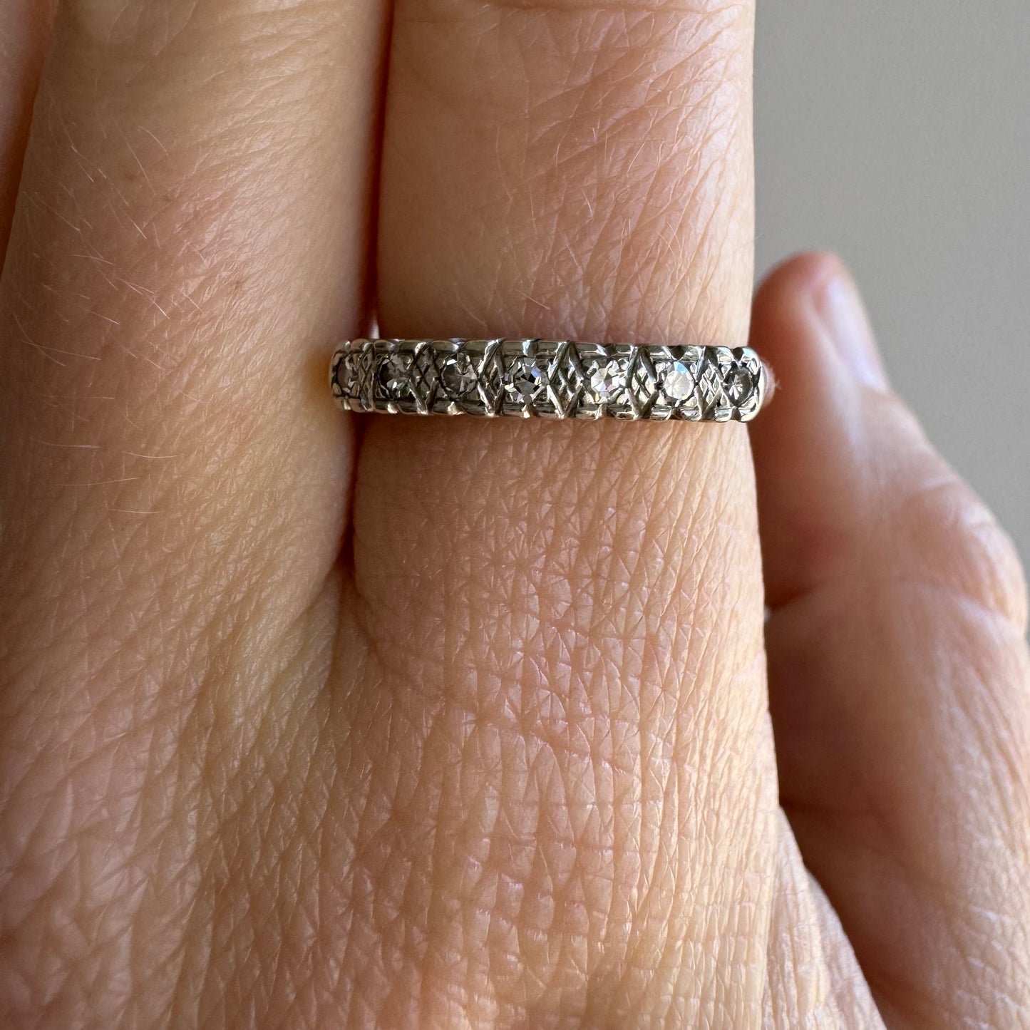 V I N T A G E // mid century hugs and kisses / 14k yellow and white gold seven stone diamond ring / size 6.75