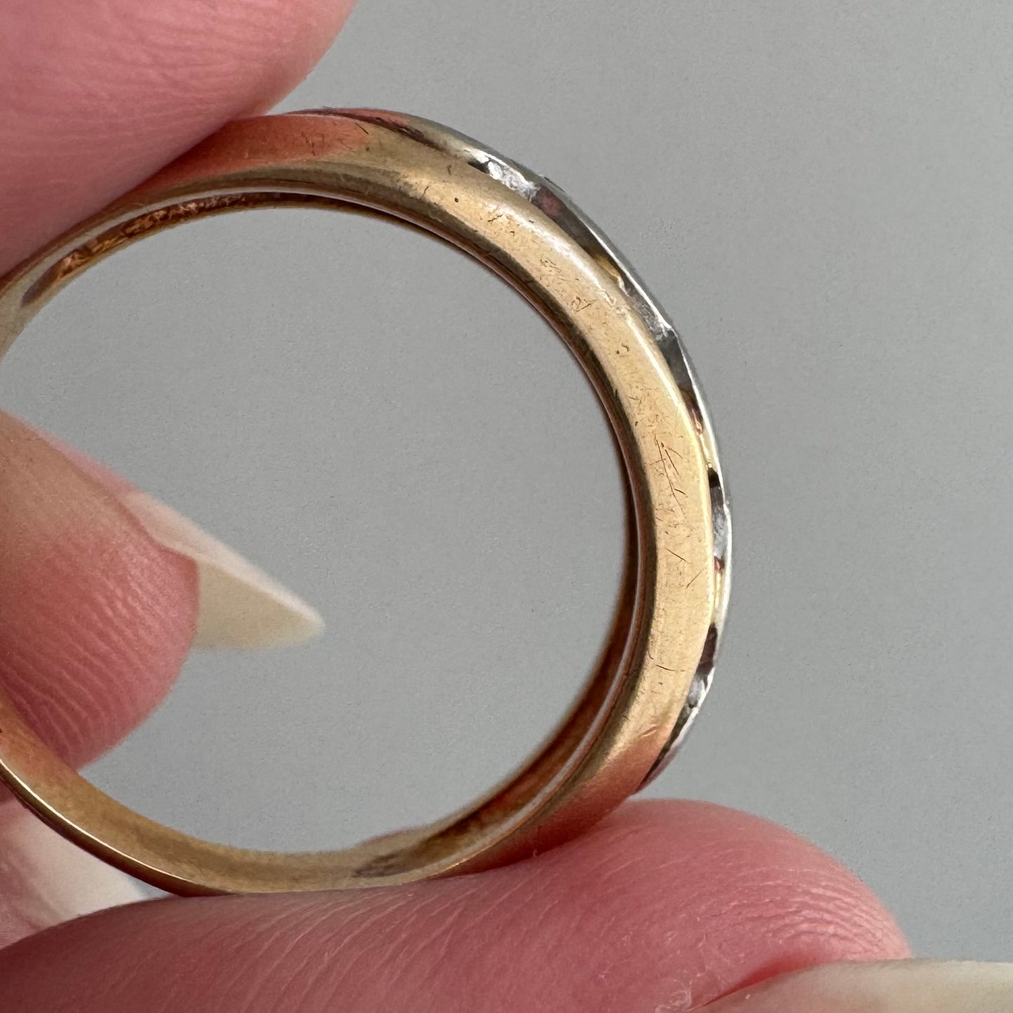 V I N T A G E // windy dome / bicolor 14k and diamond five stone domed wide band / size 6