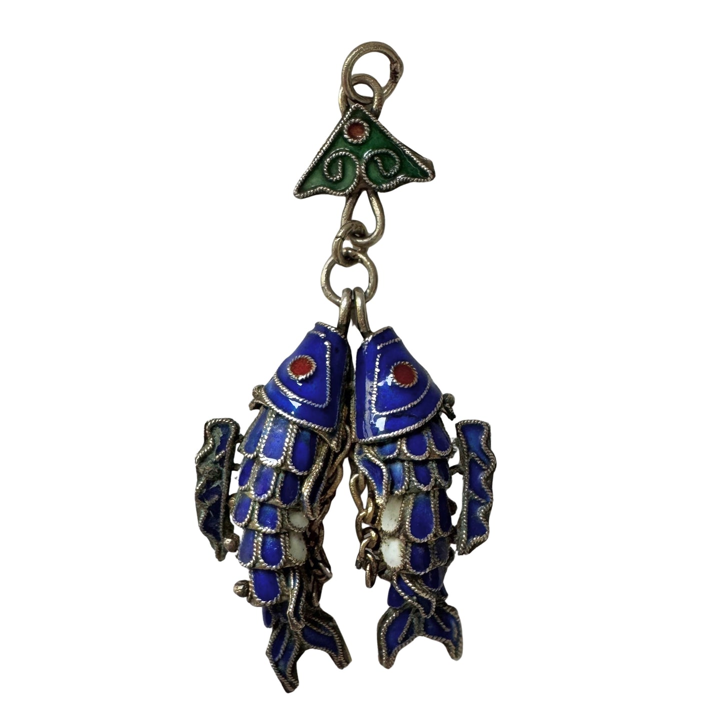 V I N T A G E // fish elegance / gold vermeil over sterling silver cobalt blue enameled articulated fish duo / a pendant