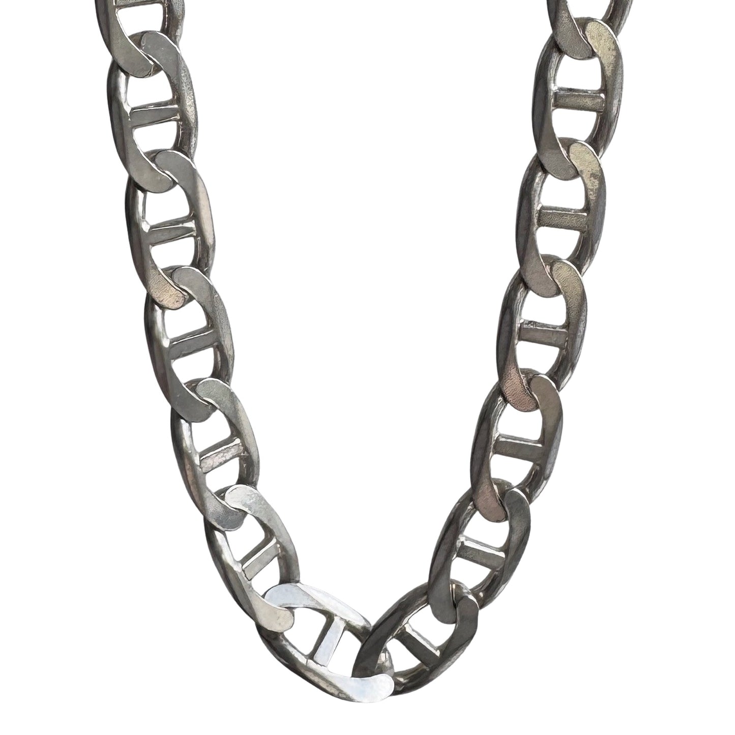 P R E - L O V E D // chunky anchor / sterling silver wide flat anchor link chain necklace / 23.75", 73.8g