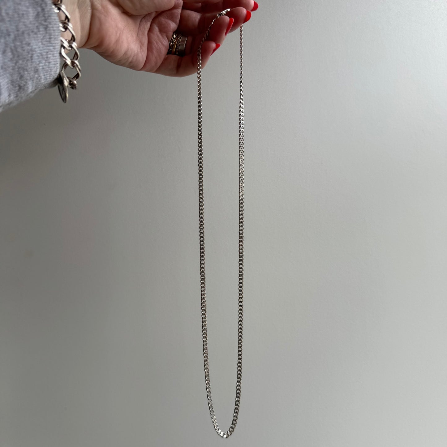 V I N T A G E // perfect flat curb / sterling silver curb chain pendant necklace / 24.5", 16g