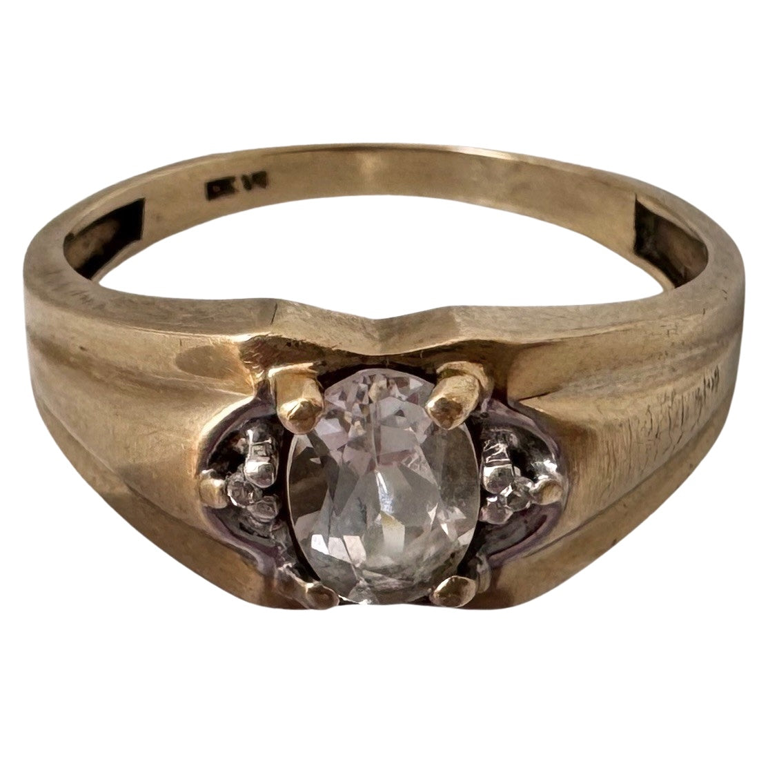 V I N T A G E // ode to deco / 10k domed wide tapered band with topaz and sapphire / size 10.25