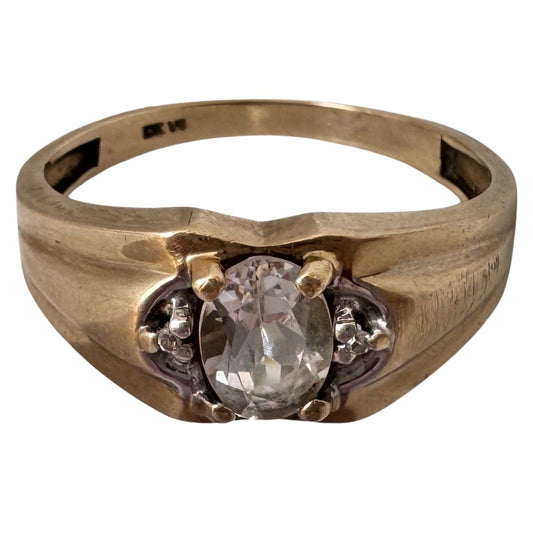 V I N T A G E // ode to deco / 10k domed wide tapered band with topaz and sapphire / size 10.25