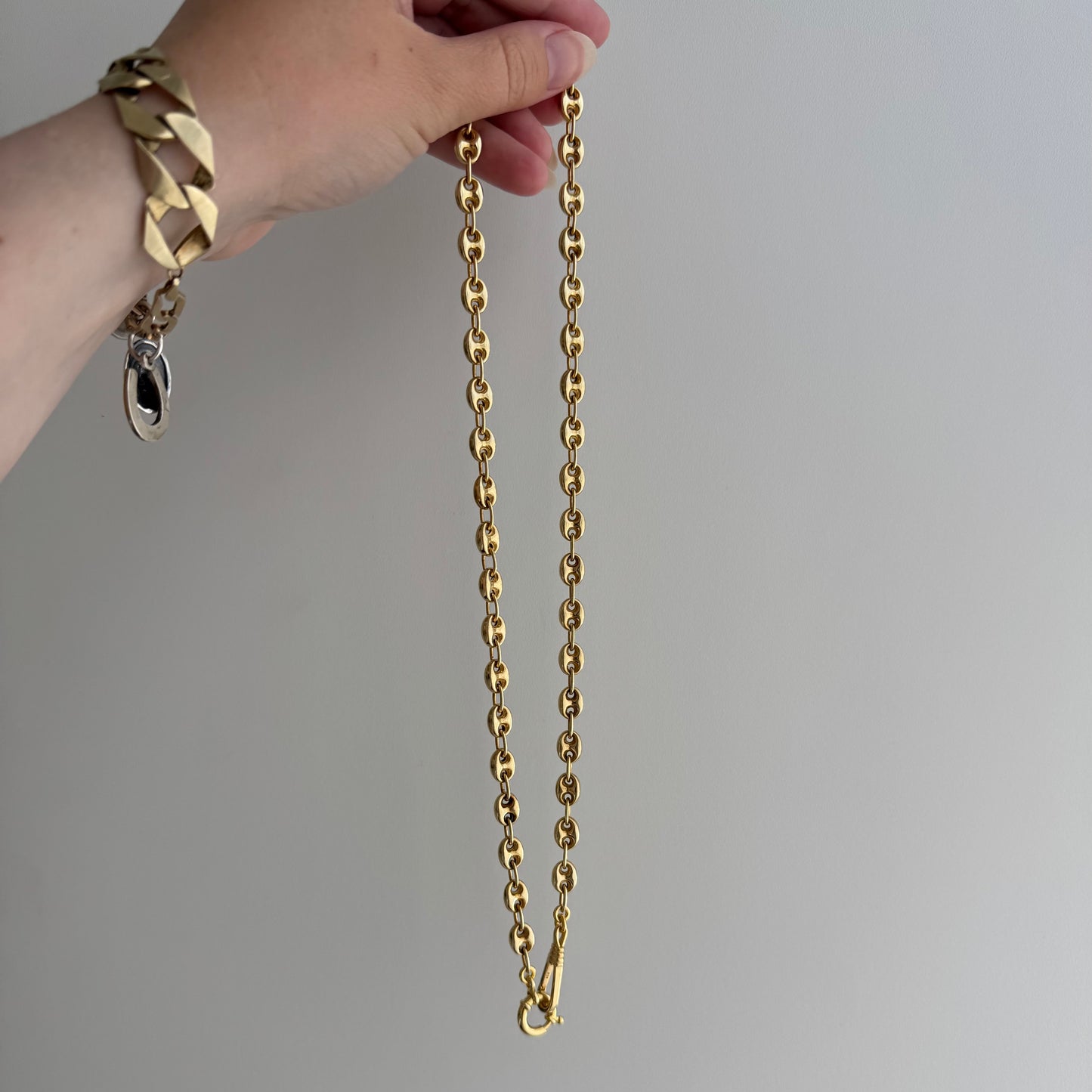 reimagined V I N T A G E // modern day watch chain / re-worked gold over sterling silver puffy mariner link chain / 20.75", 26.7g