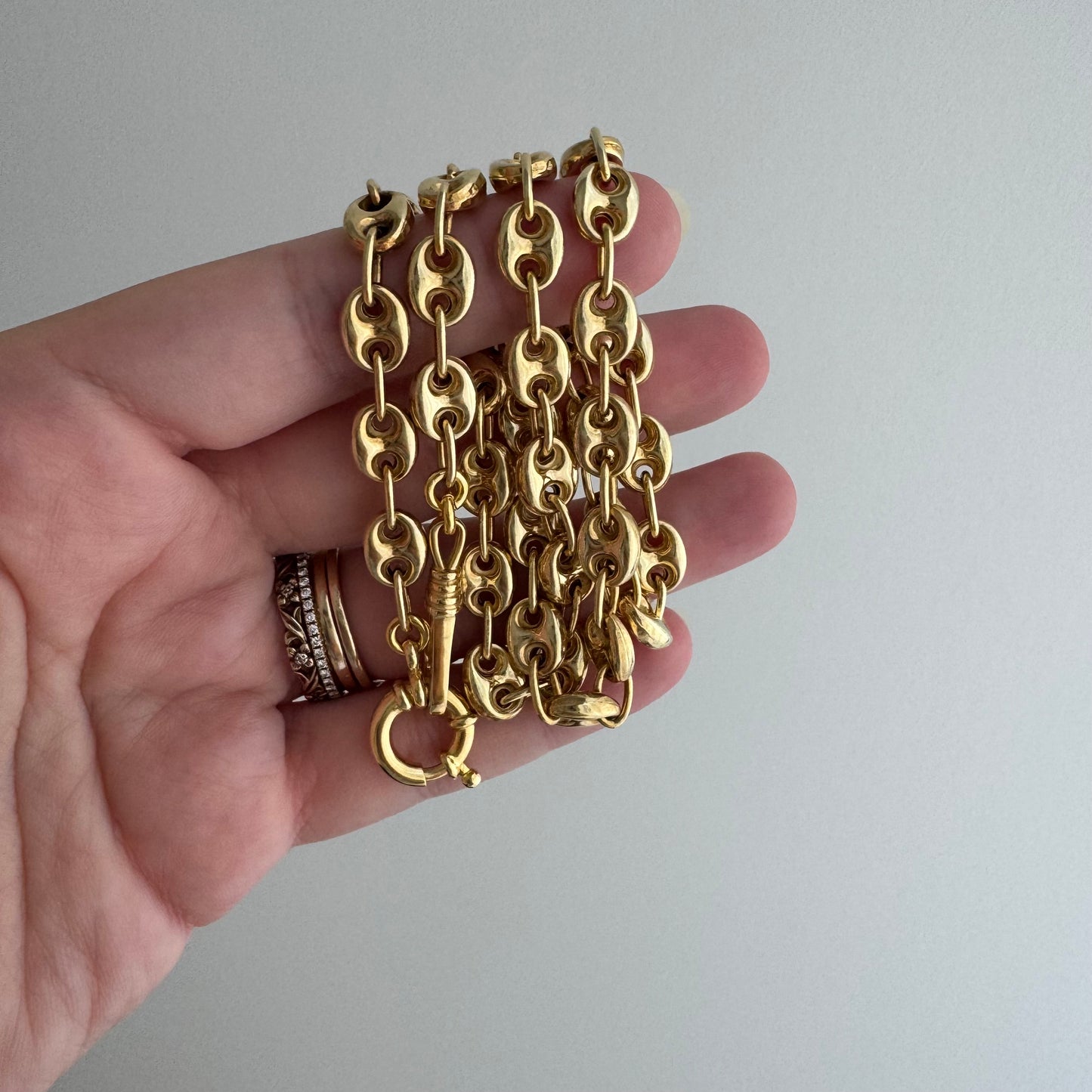 reimagined V I N T A G E // modern day watch chain / re-worked gold over sterling silver puffy mariner link chain / 20.75", 26.7g