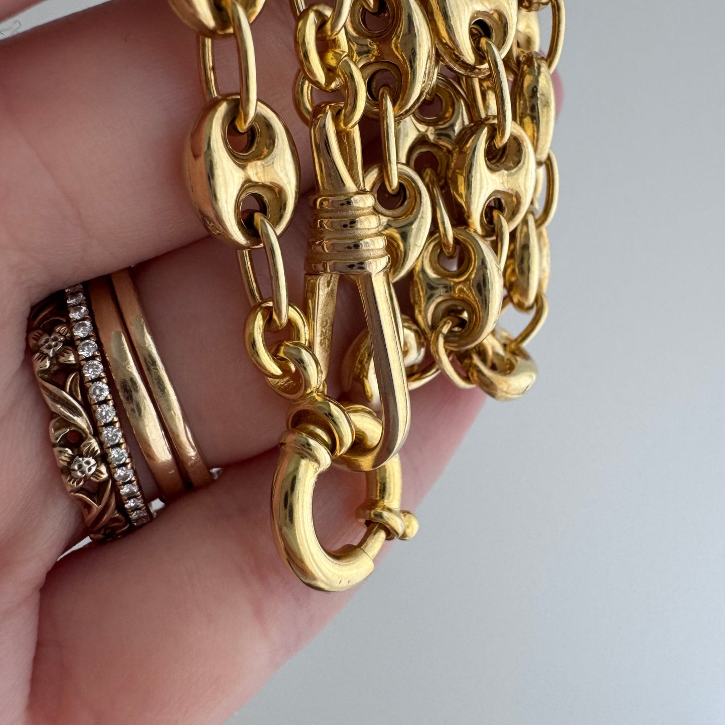 reimagined V I N T A G E // modern day watch chain / re-worked gold over sterling silver puffy mariner link chain / 20.75", 26.7g