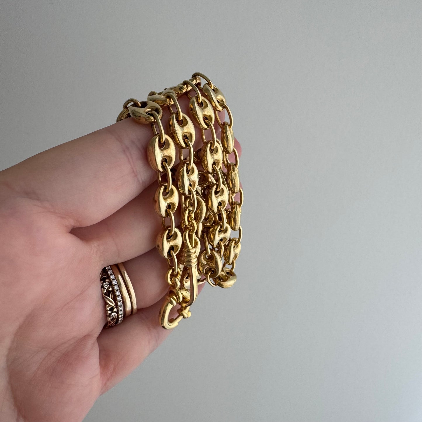 reimagined V I N T A G E // modern day watch chain / re-worked gold over sterling silver puffy mariner link chain / 20.75", 26.7g