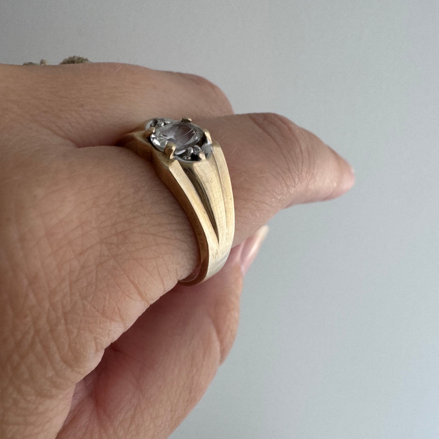 V I N T A G E // ode to deco / 10k domed wide tapered band with topaz and sapphire / size 10.25