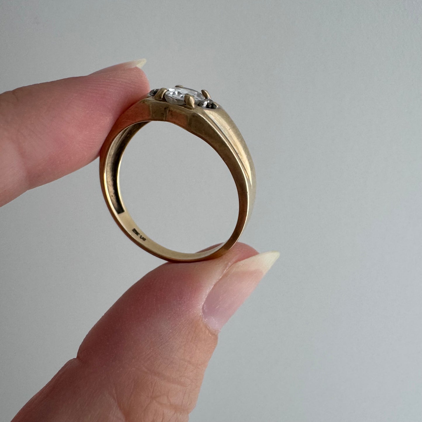 V I N T A G E // ode to deco / 10k domed wide tapered band with topaz and sapphire / size 10.25