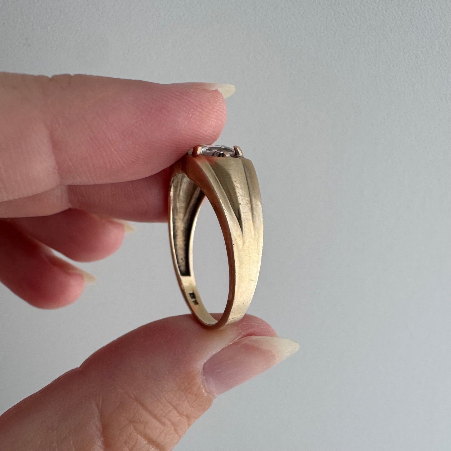 V I N T A G E // ode to deco / 10k domed wide tapered band with topaz and sapphire / size 10.25