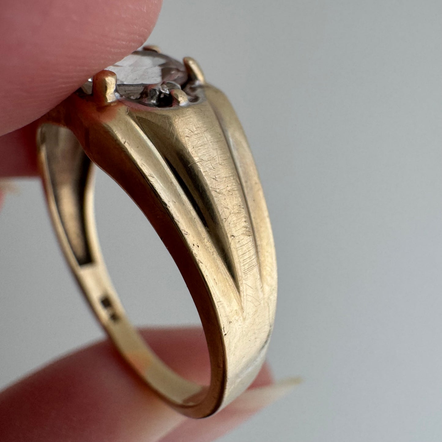 V I N T A G E // ode to deco / 10k domed wide tapered band with topaz and sapphire / size 10.25