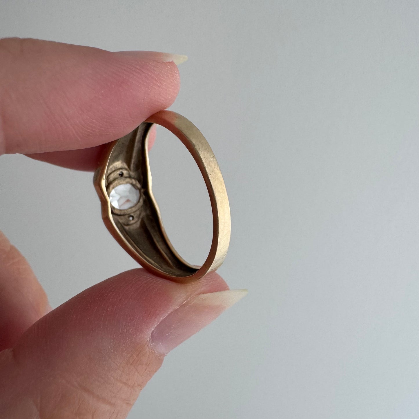 V I N T A G E // ode to deco / 10k domed wide tapered band with topaz and sapphire / size 10.25