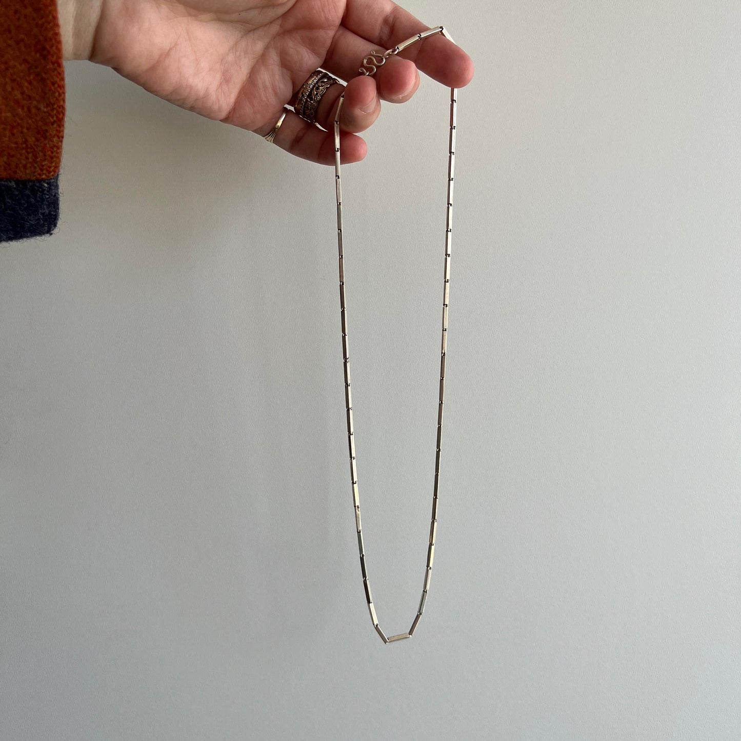 V I N T A G E // dainty baht / sterling silver Baht bar link chain / 20.25"