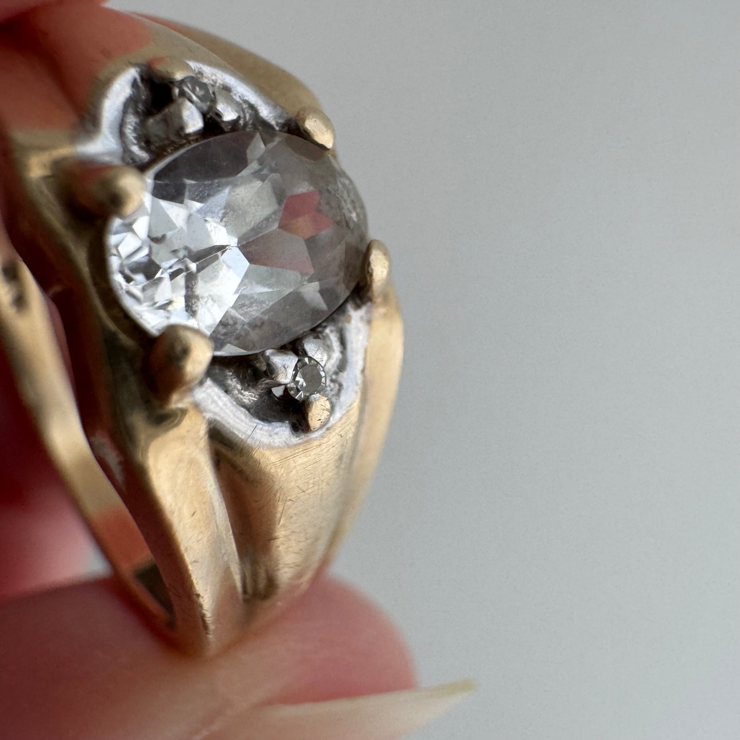 V I N T A G E // ode to deco / 10k domed wide tapered band with topaz and sapphire / size 10.25