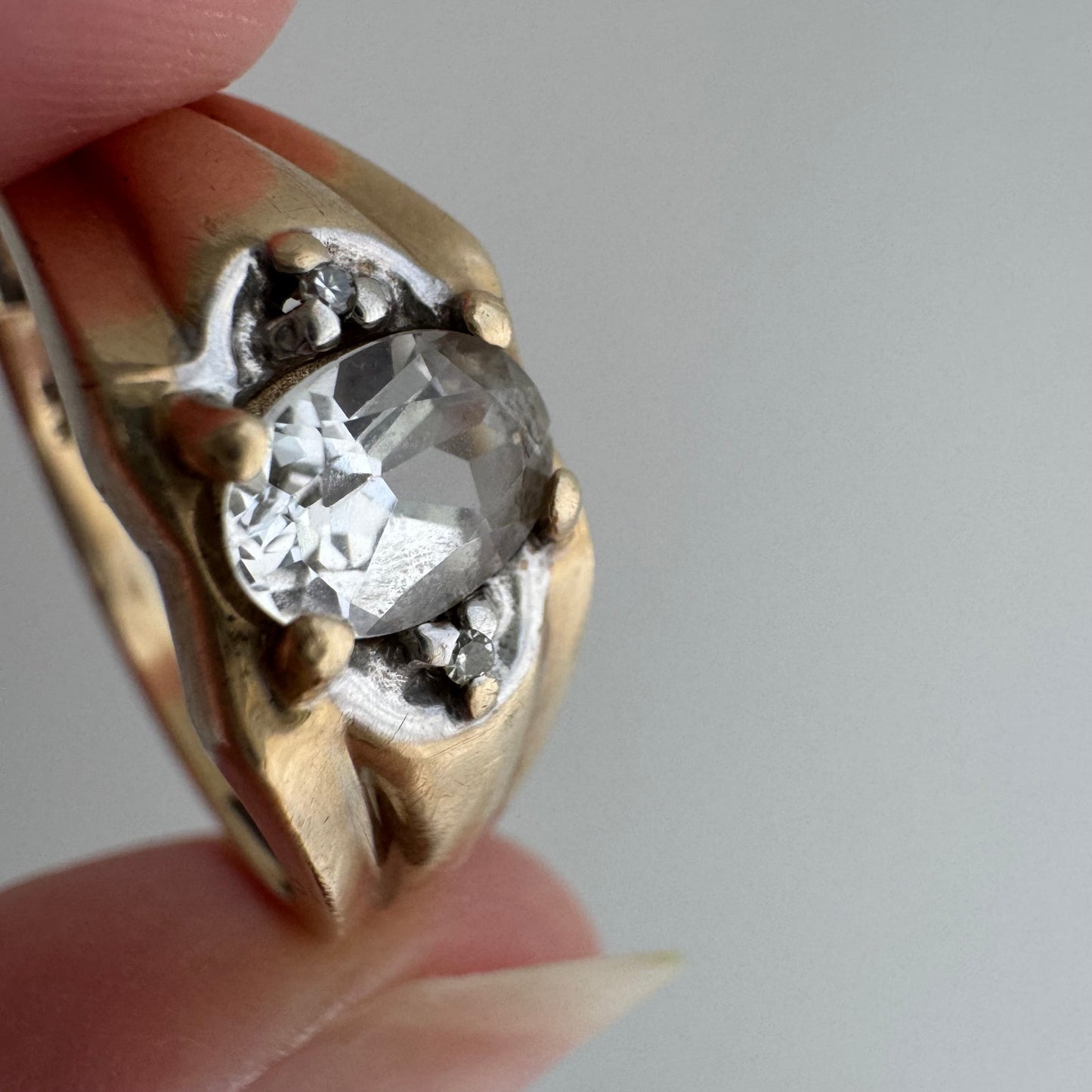 V I N T A G E // ode to deco / 10k domed wide tapered band with topaz and sapphire / size 10.25