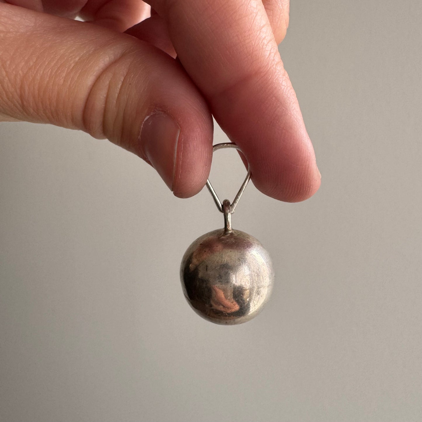 V I N T A G E // gentle tune / sterling silver bell ball charm / a spherical pendant