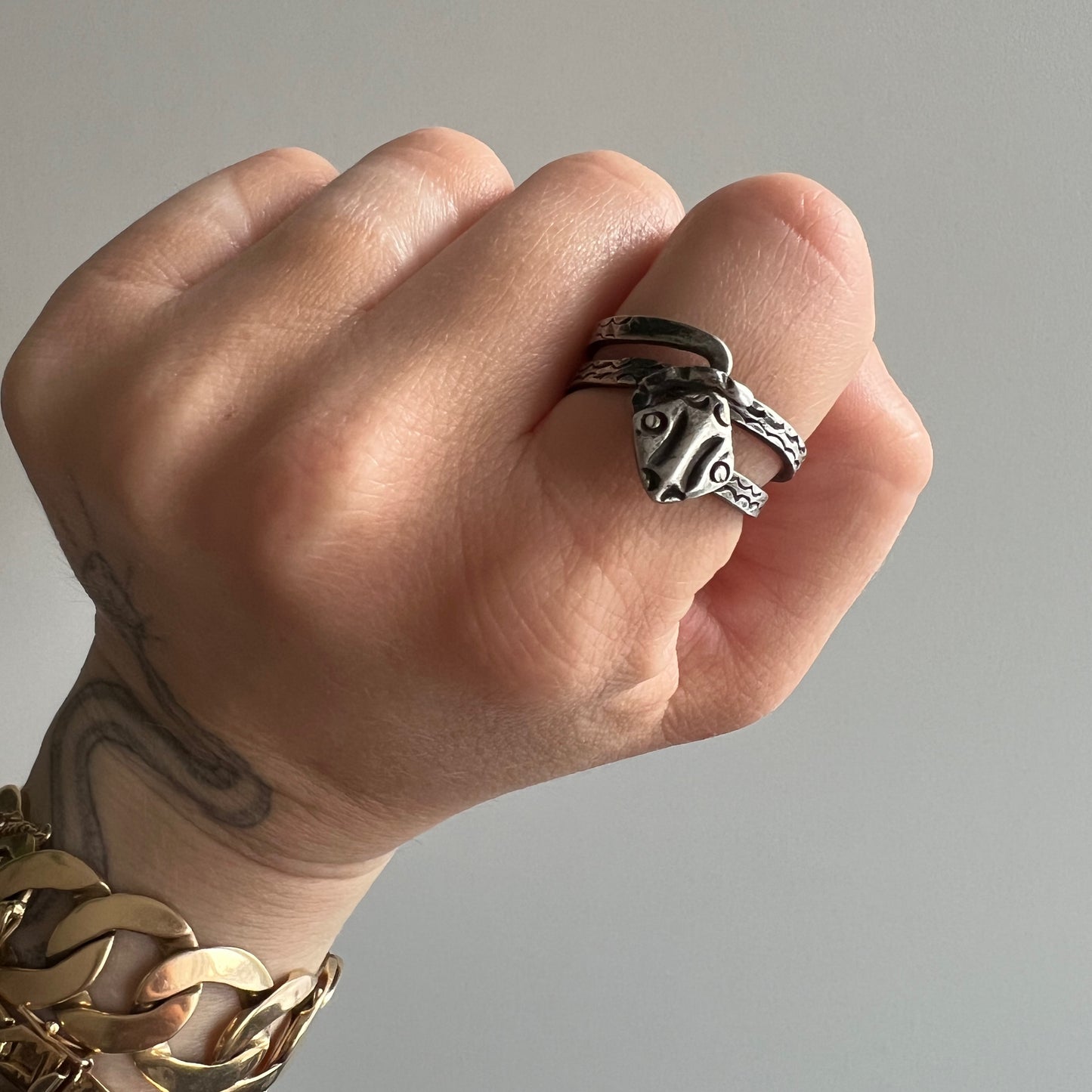 V I N T A G E // quiet rattle / sterling silver Mexican wrap around snake ring / size 7-ish