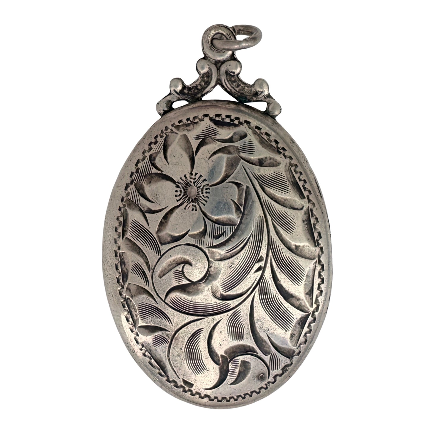 A N T I Q U E // forget me not spiral / sterling silver large floral oval locket / a pendant