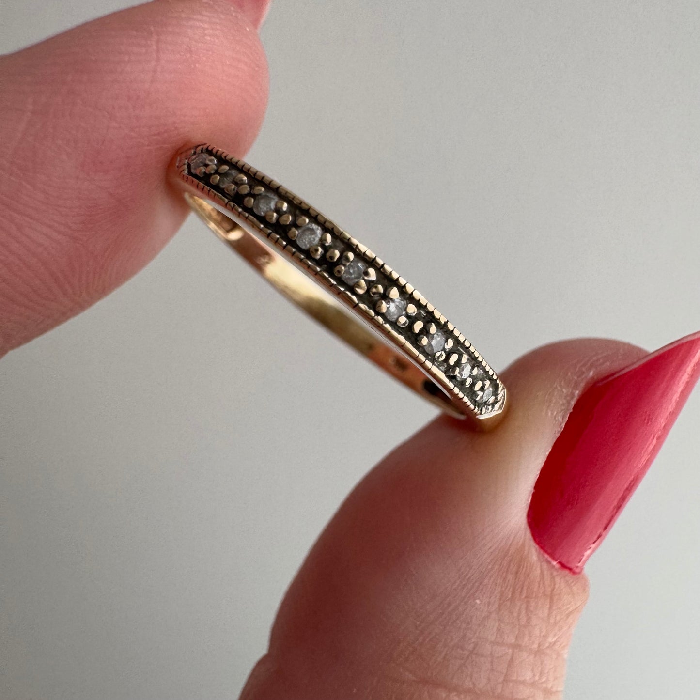 V I N T A G E // all lined up / 10k yellow gold and diamond half eternity band / size 9.75