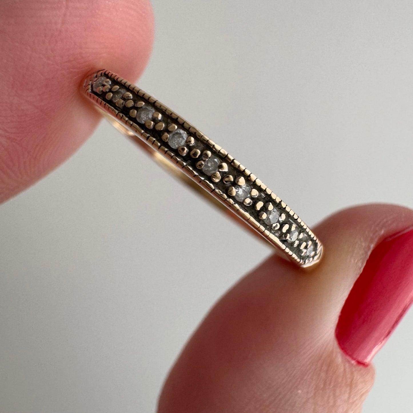 V I N T A G E // all lined up / 10k yellow gold and diamond half eternity band / size 9.75