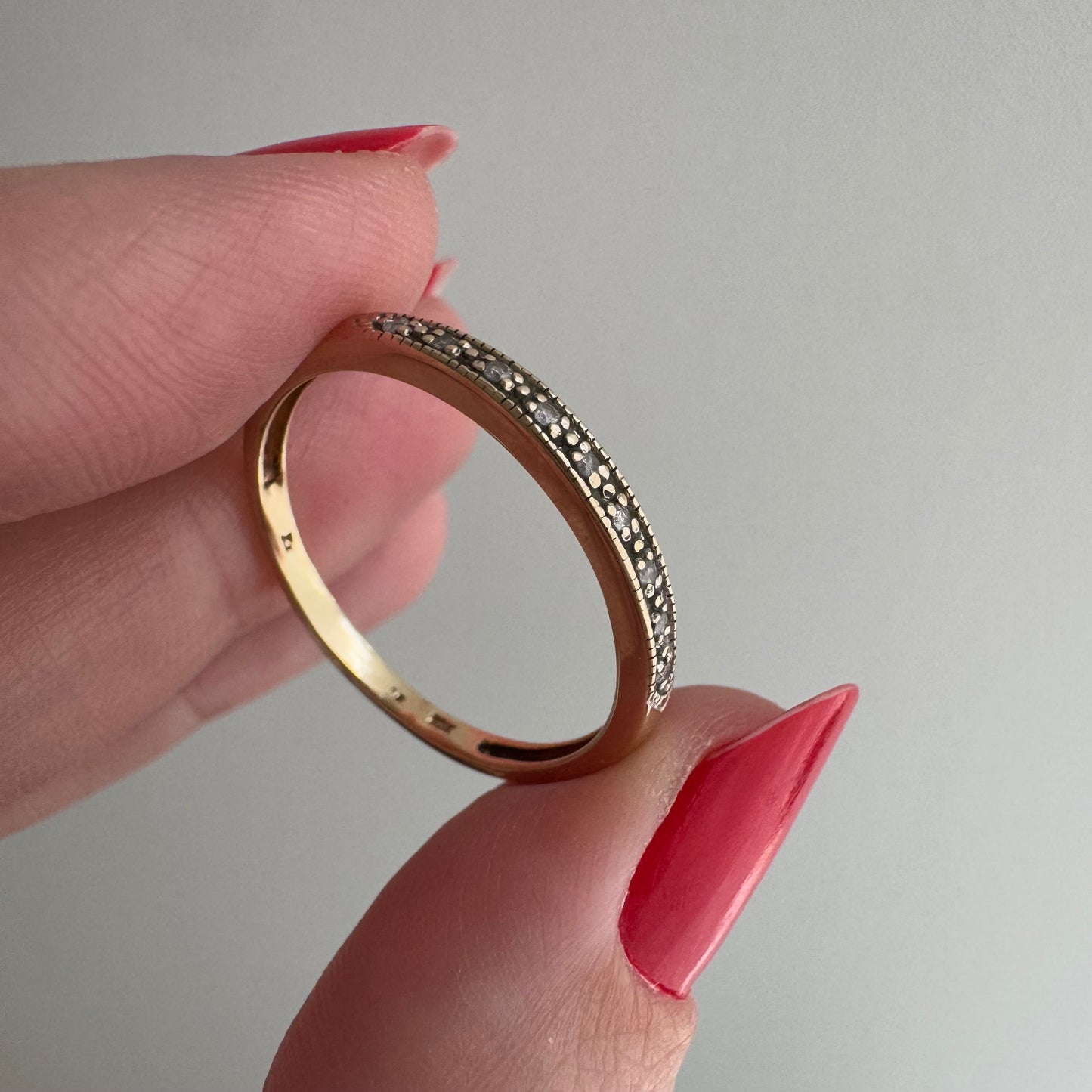 V I N T A G E // all lined up / 10k yellow gold and diamond half eternity band / size 9.75