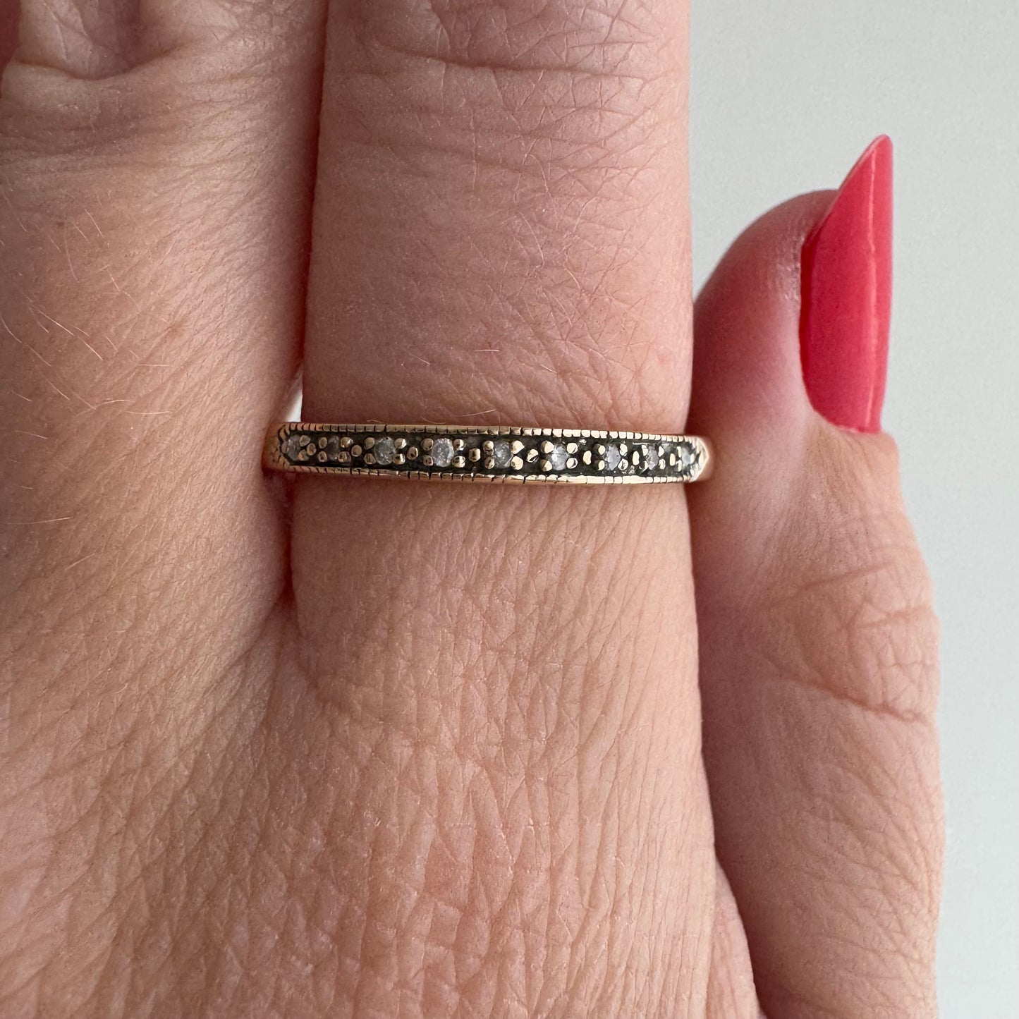 V I N T A G E // all lined up / 10k yellow gold and diamond half eternity band / size 9.75