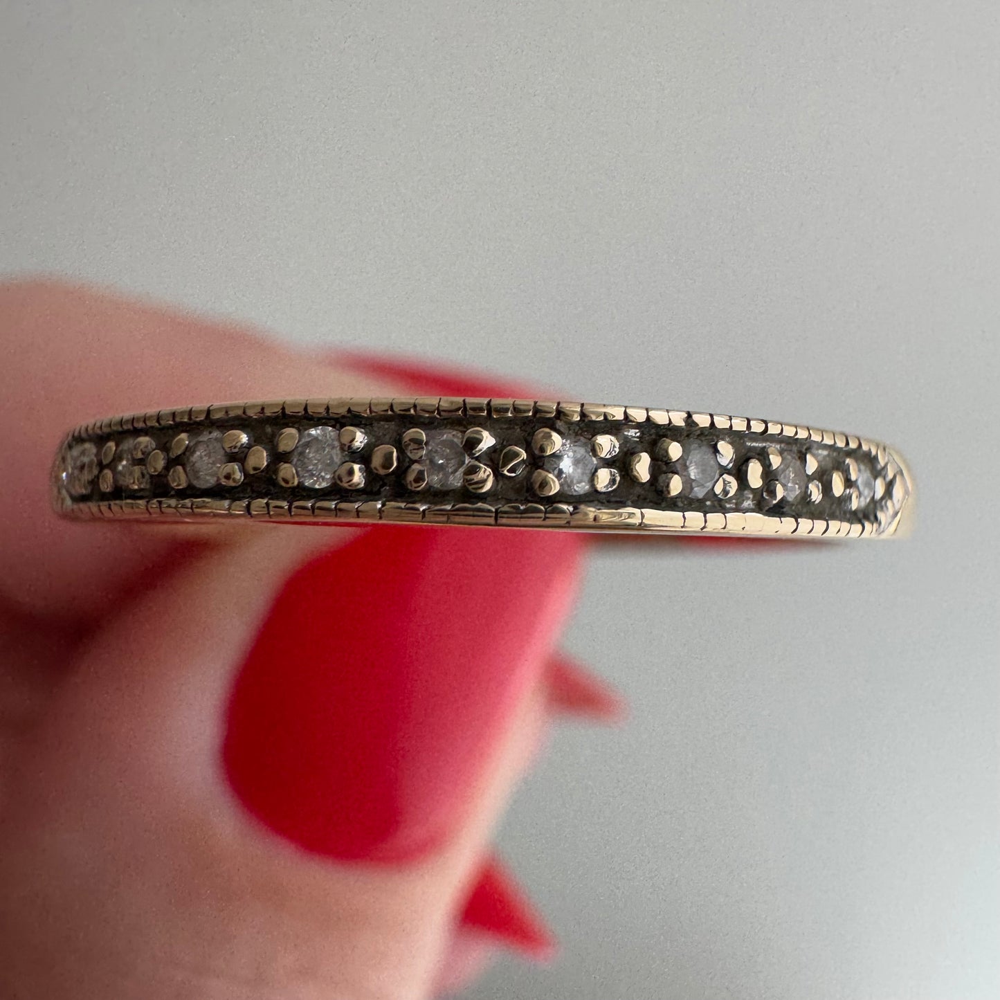 V I N T A G E // all lined up / 10k yellow gold and diamond half eternity band / size 9.75