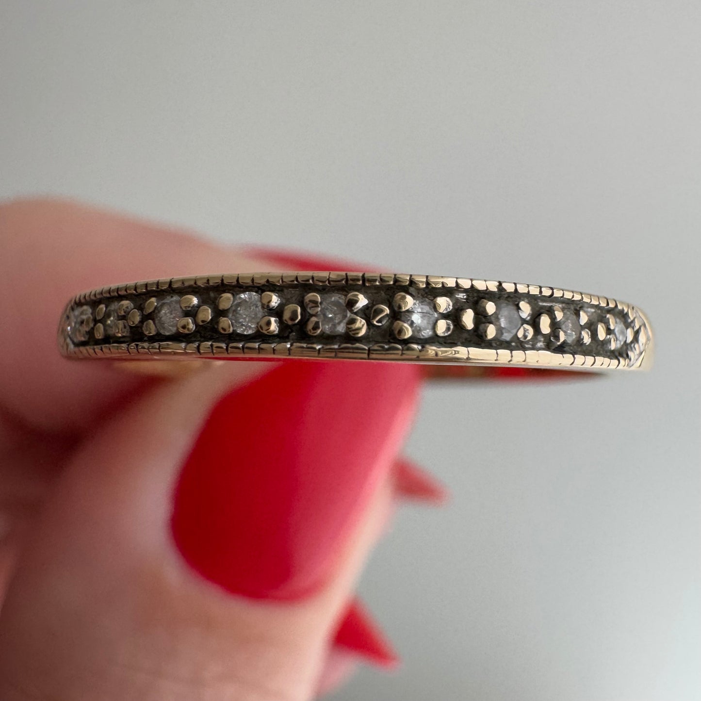 V I N T A G E // all lined up / 10k yellow gold and diamond half eternity band / size 9.75