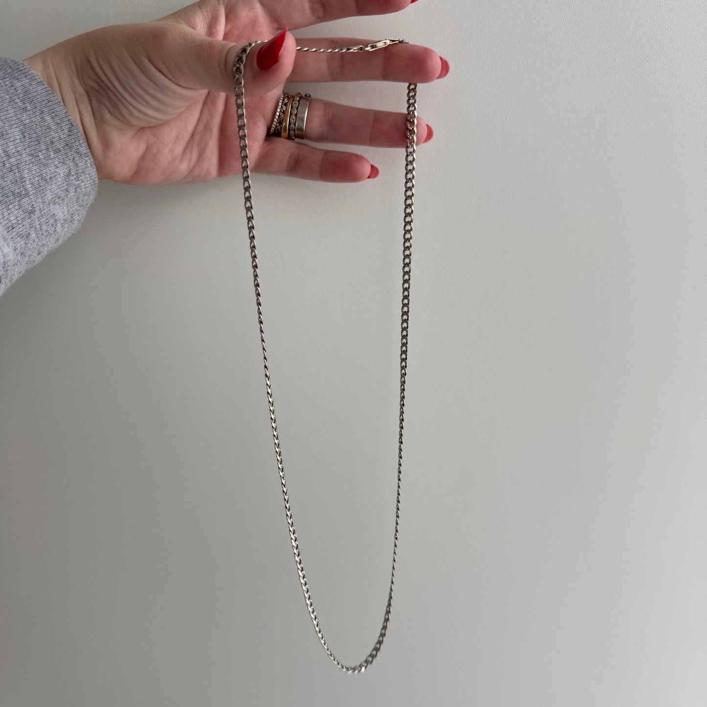 V I N T A G E // perfect flat curb / sterling silver curb chain pendant necklace / 24.5", 14.7g