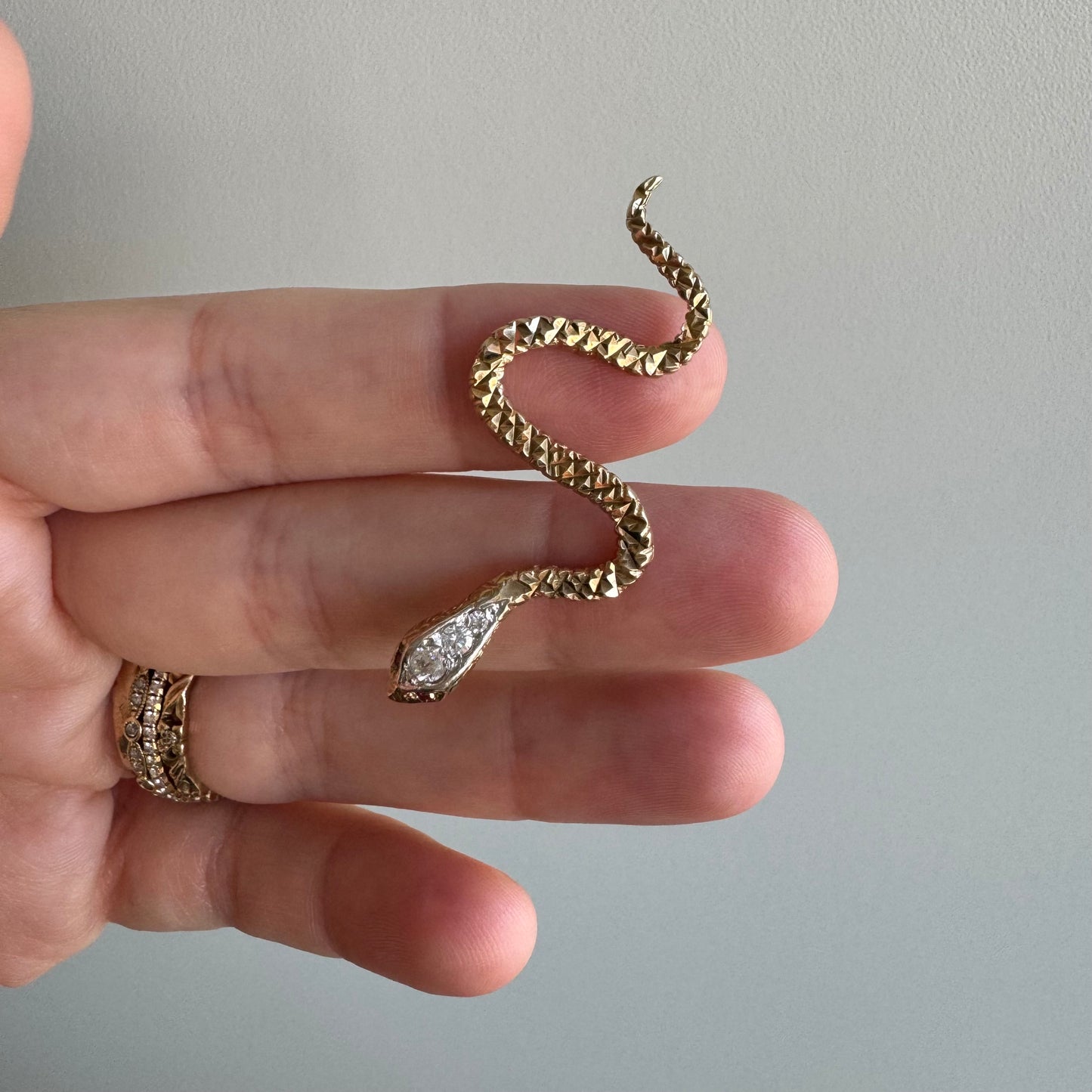 reimagined V I N T A G E // dynamic snake / 9k yellow gold and CZ / a conversion pendant