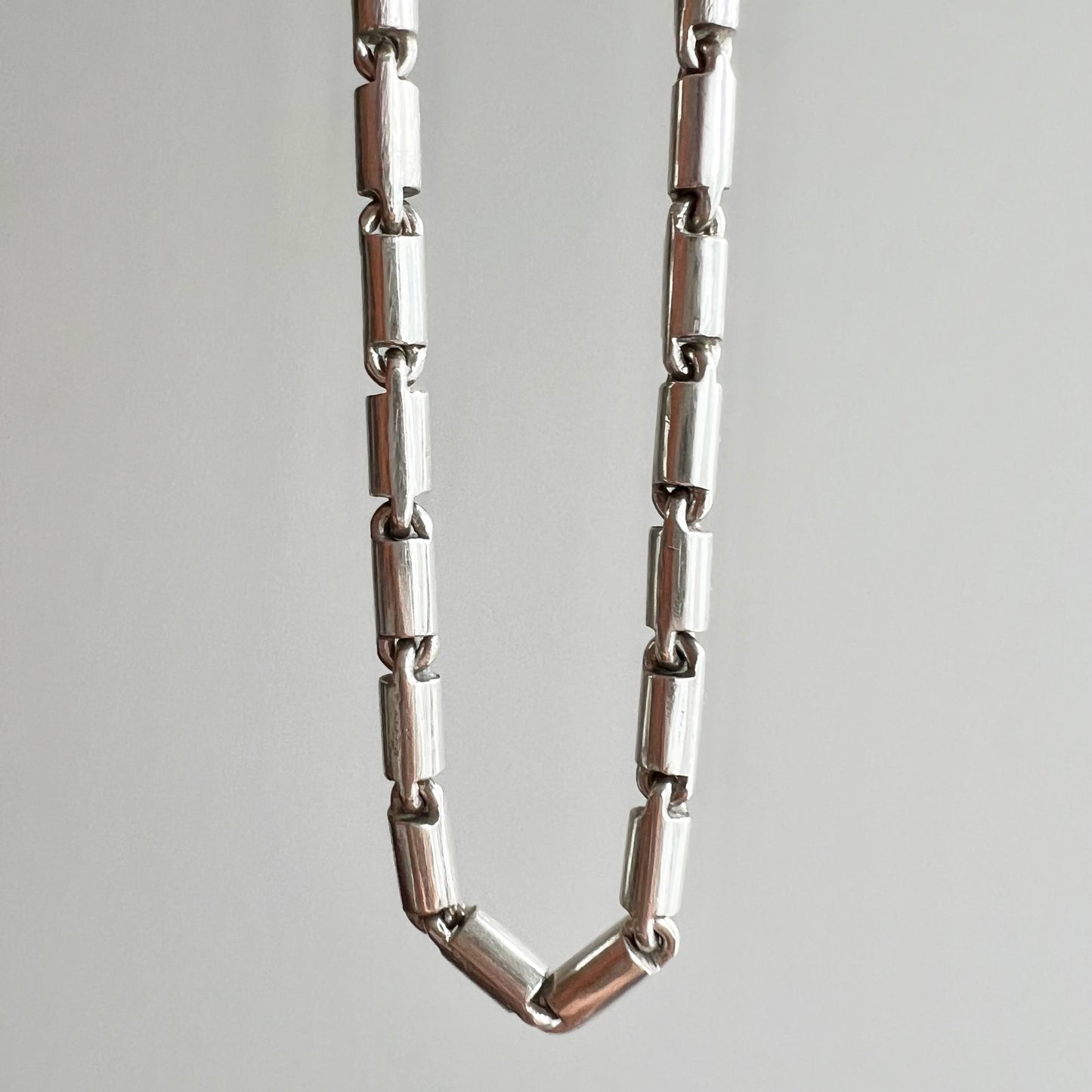 V I N T A G E // long and heavy baht / sterling silver Baht bar link chain / 27.25" 74g