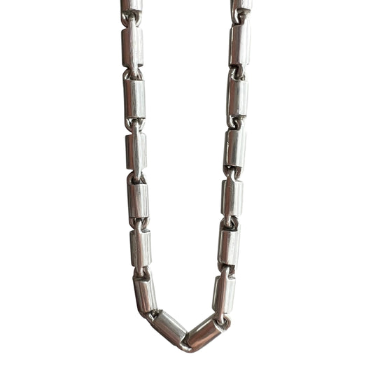 V I N T A G E // long and heavy baht / sterling silver Baht bar link chain / 27.25" 74g