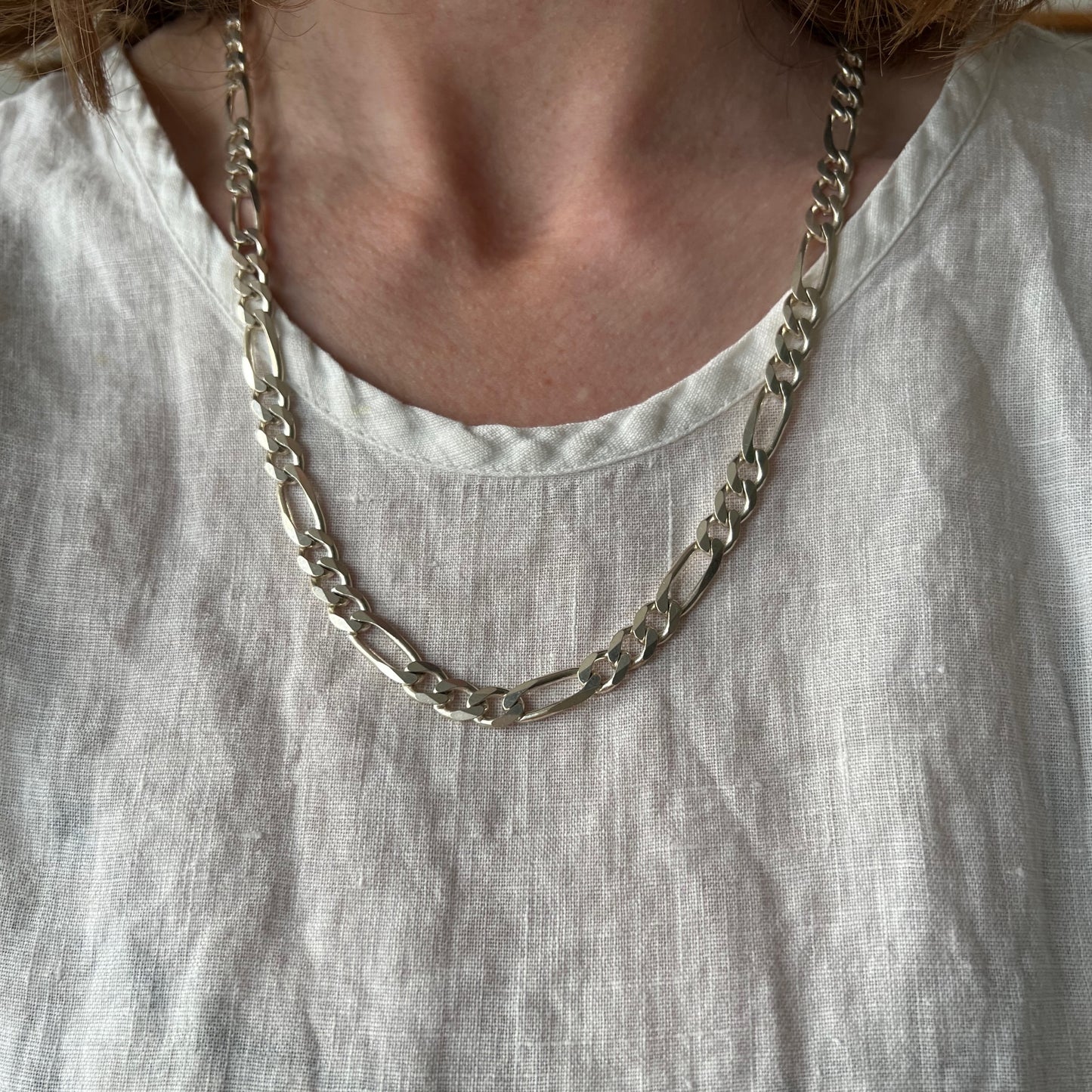 P R E - L O V E D // double sided figaro / Italy sterling silver figaro chain /22" over 32g