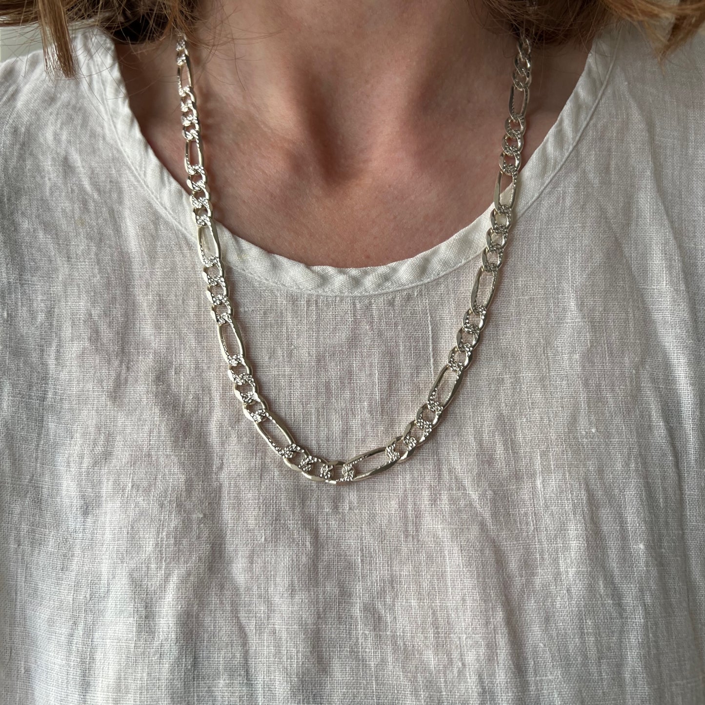 P R E - L O V E D // double sided figaro / Italy sterling silver figaro chain /22" over 32g