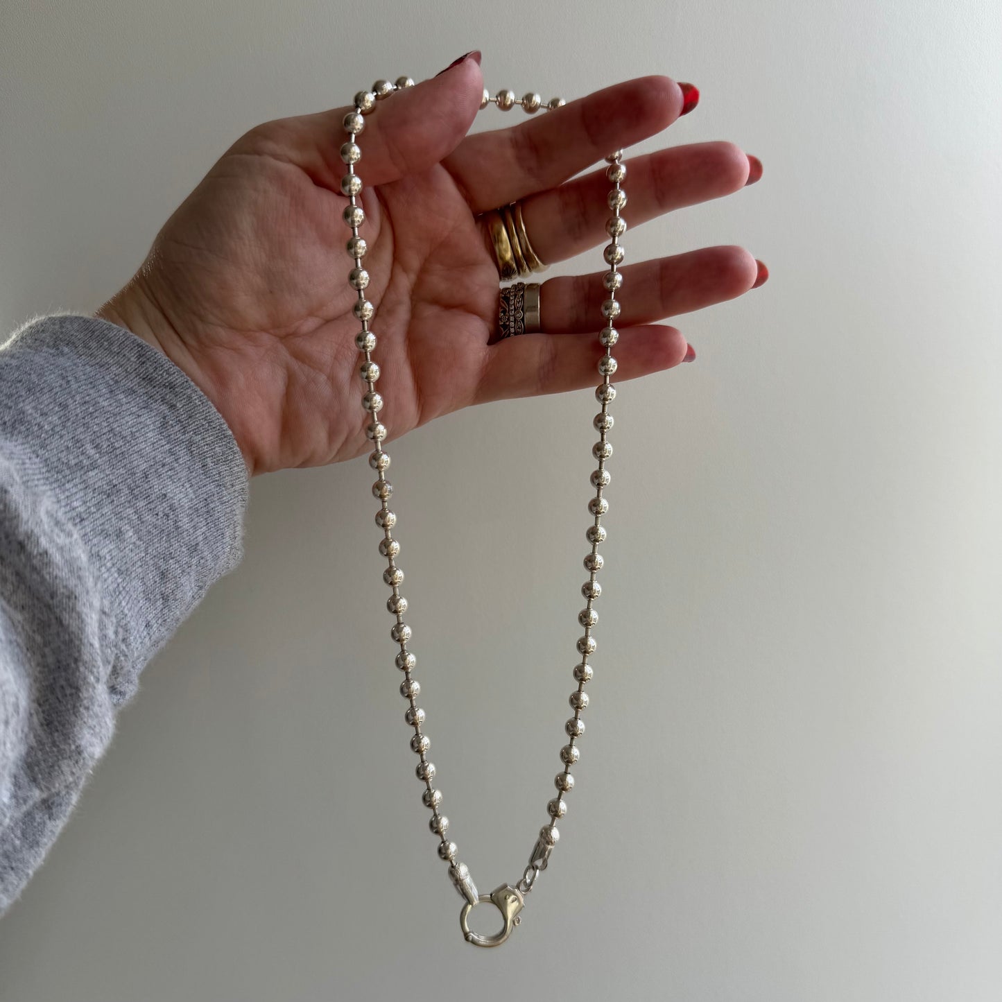 reimagined V I N T A G E // handcuff clasp / re-worked sterling silver ball bead chain / almost 18.5", 27.5G