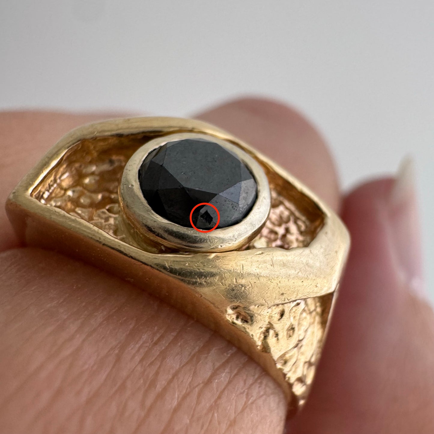 P R E - L O V E D // side eye / 14k and black diamond solitaire stacking shadowbox ring / size 8.25