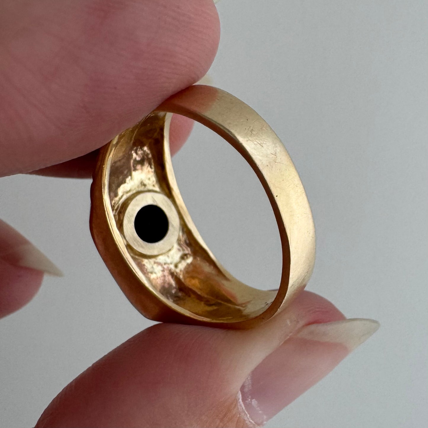 P R E - L O V E D // side eye / 14k and black diamond solitaire stacking shadowbox ring / size 8.25