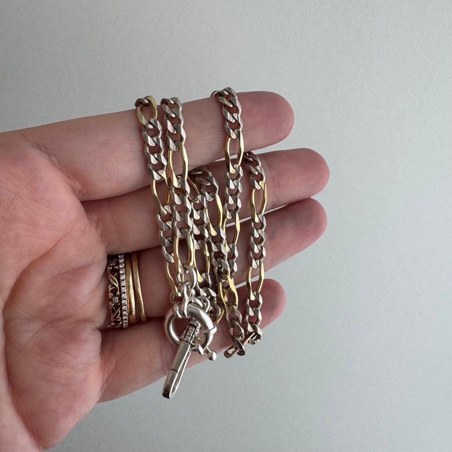 reimagined V I N T A G E // modern day watch chain / re-worked sterling two tone figaro chain / 16.5", 14.4g