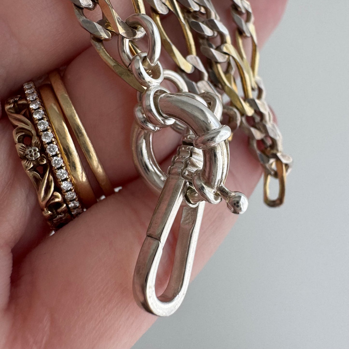 reimagined V I N T A G E // modern day watch chain / re-worked sterling two tone figaro chain / 16.5", 14.4g