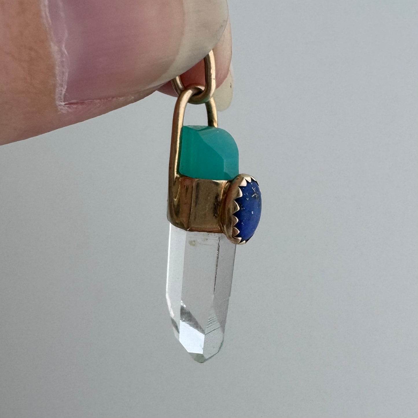 V I N T A G E // crystal vibes / 14k with quartz crystal point + aqua chalcedony + blue lapiz lazuli / a pendant