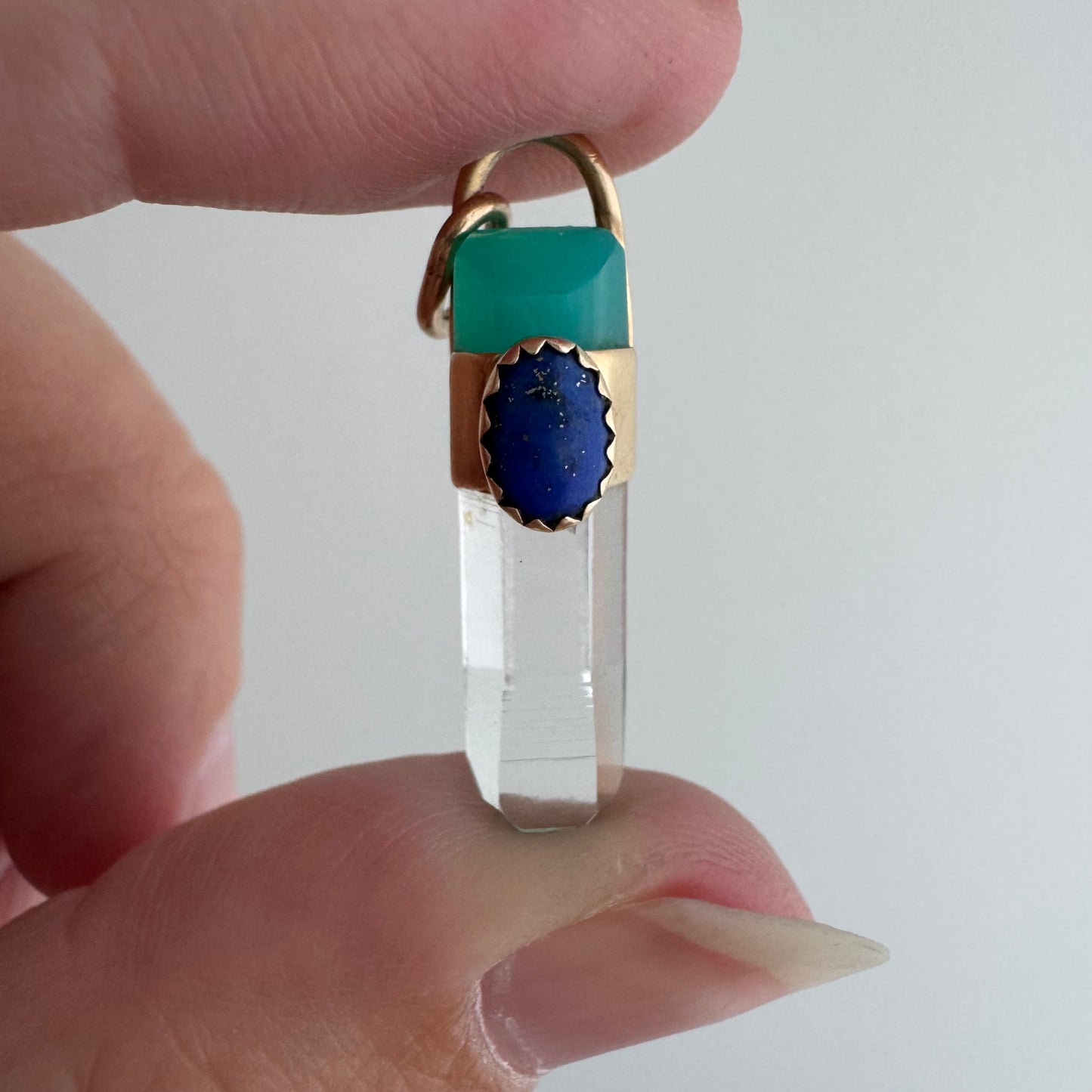 V I N T A G E // crystal vibes / 14k with quartz crystal point + aqua chalcedony + blue lapiz lazuli / a pendant