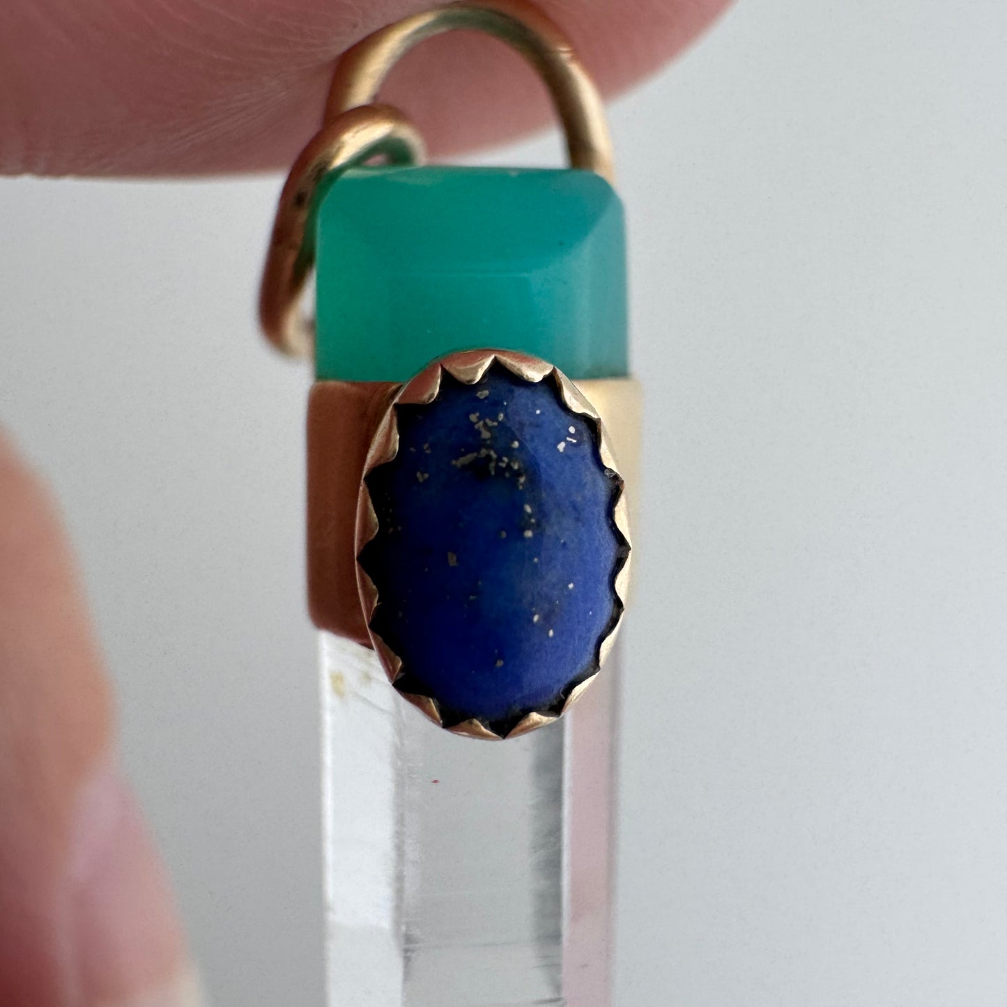 V I N T A G E // crystal vibes / 14k with quartz crystal point + aqua chalcedony + blue lapiz lazuli / a pendant