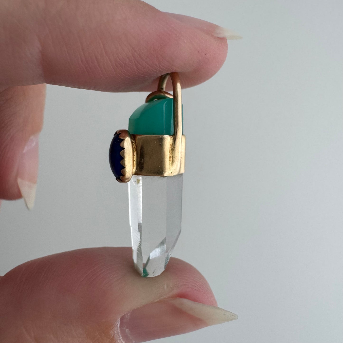 V I N T A G E // crystal vibes / 14k with quartz crystal point + aqua chalcedony + blue lapiz lazuli / a pendant