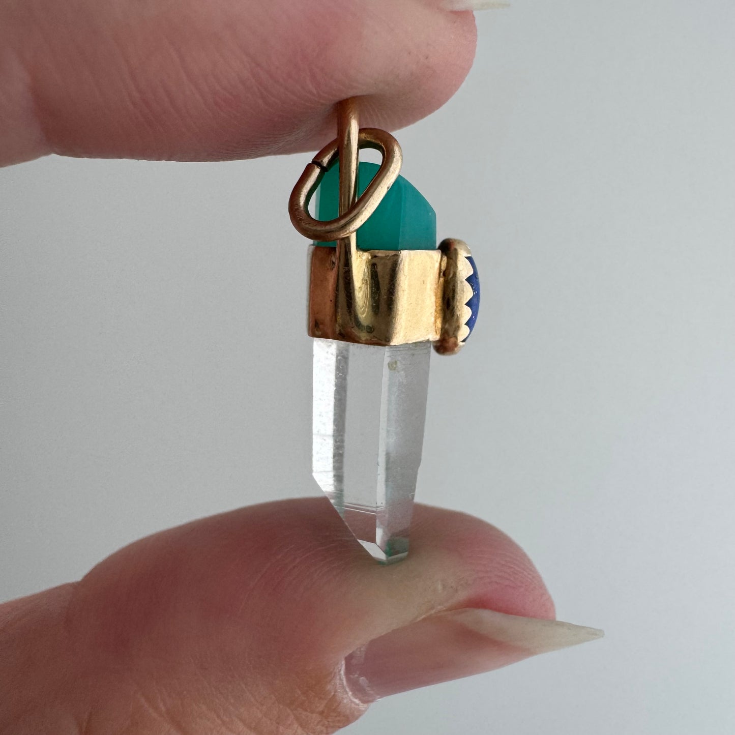 V I N T A G E // crystal vibes / 14k with quartz crystal point + aqua chalcedony + blue lapiz lazuli / a pendant