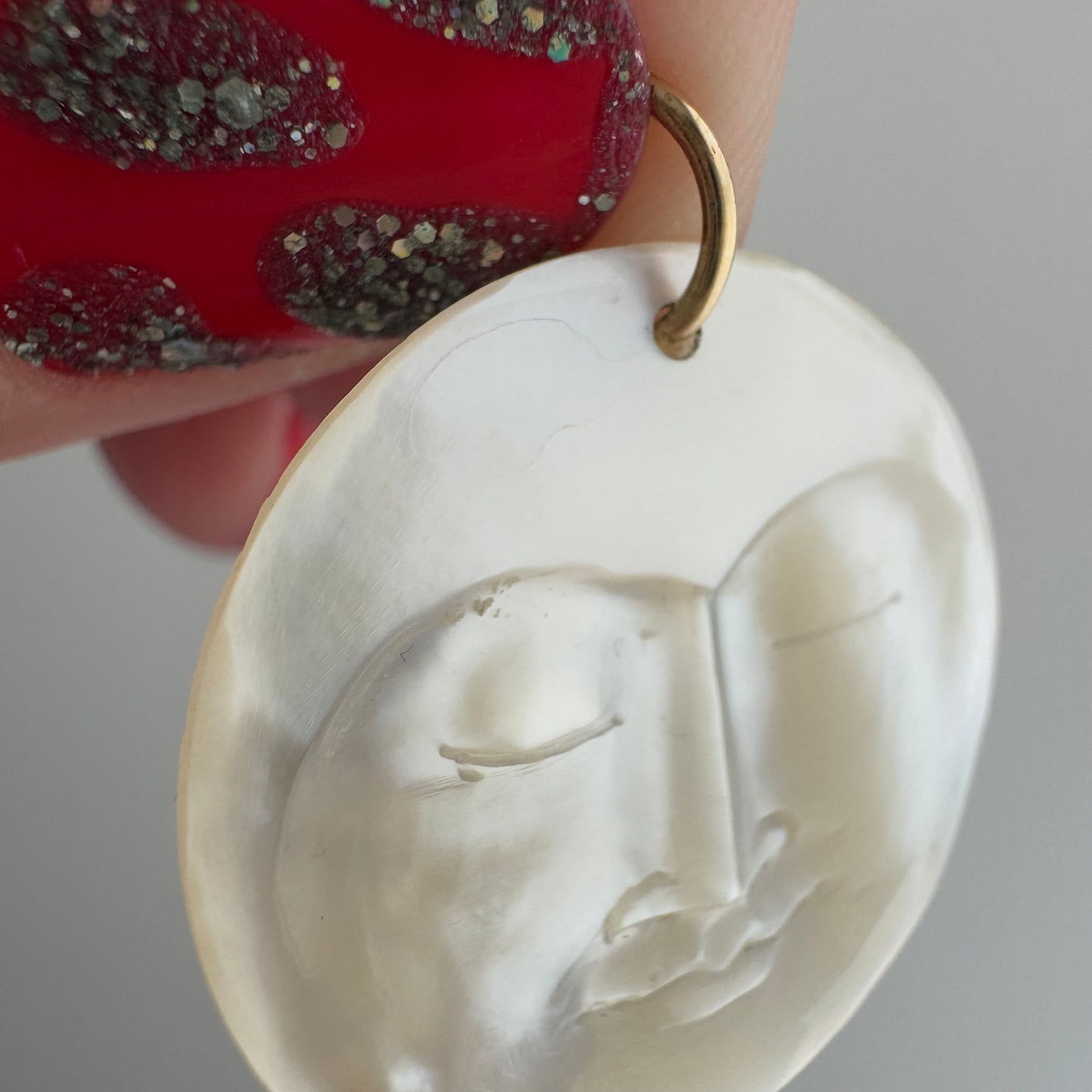 V I N T A G E // 1970s moon / carved mother of pearl moon + 14k bail / a pendant