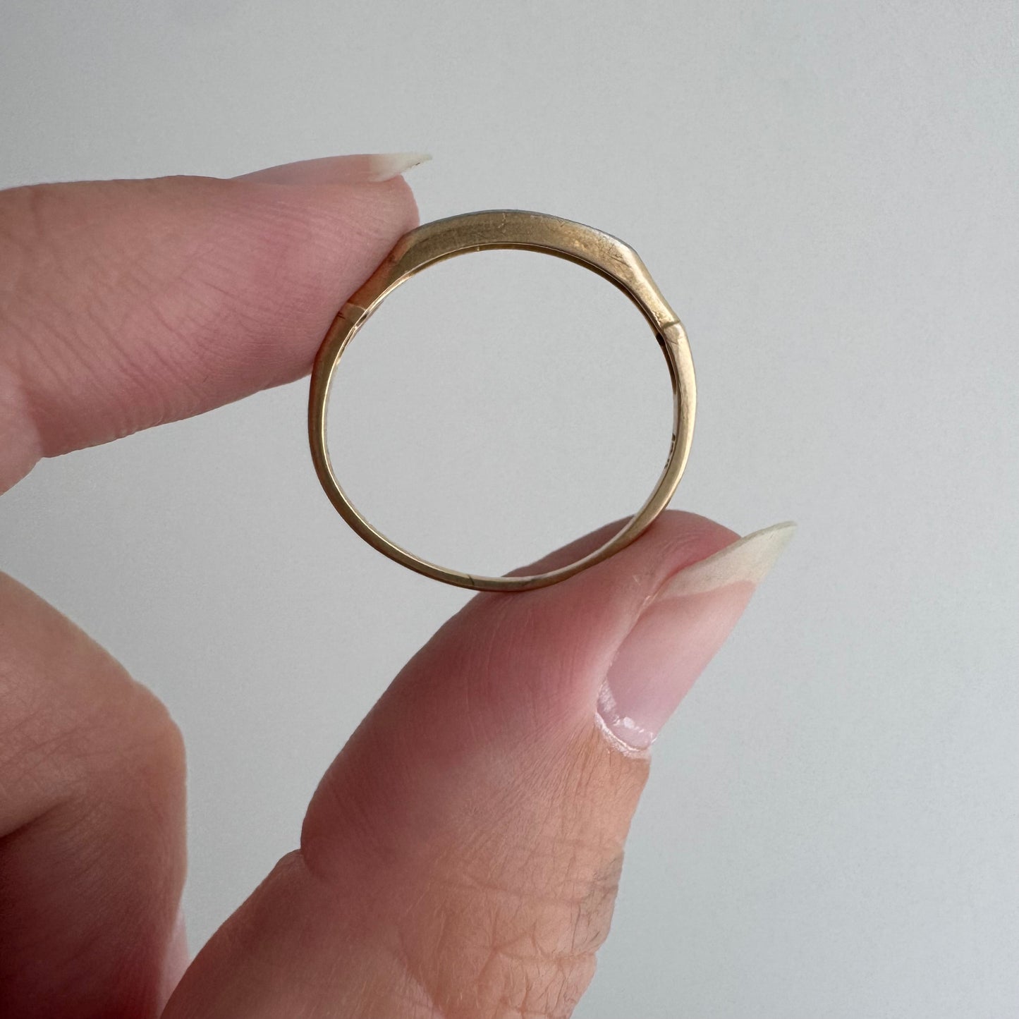 V I N T A G E // deco trilogy / art deco 14k yellow and white gold three diamond stacking band / size 6.75